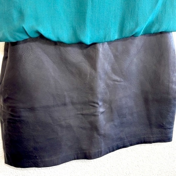 Parker Woman Green Silk & Black Leather Combo Mini Dress Size S - Picture 6 of 15